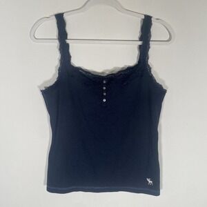 Abercrombie & Fitch Navy Lace Tank Top Cami Sz XL Ribbed Moose Y2K Style